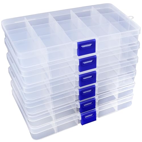 Vonsera 6 Stück Sortierbox für Kleinteile, Aufbewahrungsbox, Aufbewahrungsboxen mit 15 Raster Einstellbar, Sortierkasten für Basteln Perlen von Vonsera
