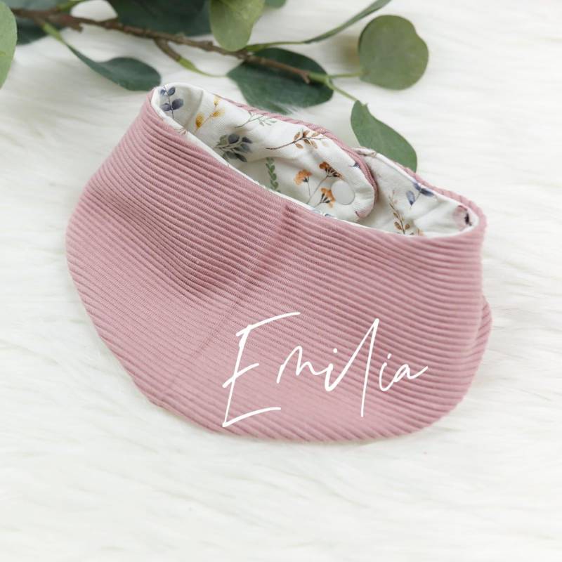 Voodulu® - Halstuch Wendehalstuch Dreieckstuch 0-18 Monate Personalisiert Mauve Floral Babytuch Druckknopf von Voodulu