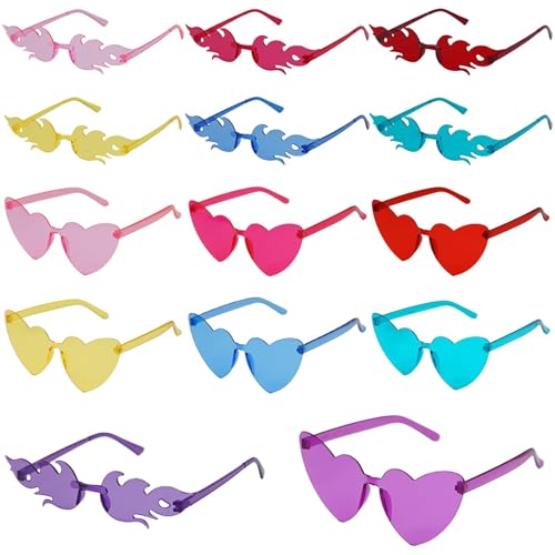 Vookkp 14 Paar Bunte Party Sonnenbrillen, Magische Farben Party Brille, Partybrillen Erwachsene Kinder, Randlose Sonnenbrillen 2-Stile/Herz/Flamme, Hippie Brille für Fasching Foto Requisiten Vookkp 14 Paar Bunte Party Sonnenbrillen, Magische Farben Party Brille, Partybrillen Erwachsene Kinder, Randlose Sonnenbrillen 2-Stile/Herz/Flamme, Hippie Brille für Fasching Foto Requisiten von Vookkp