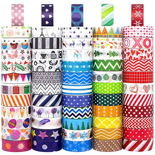 Voolcaoo 60 Rollen Washi Tape Set - Klebeband Bunt Masking Tape, Süß Dekoratives Tape für Verschönern Bullet Journals, Scrapbooking Supplies, Diy Handwerk, Planners von Voolcaoo