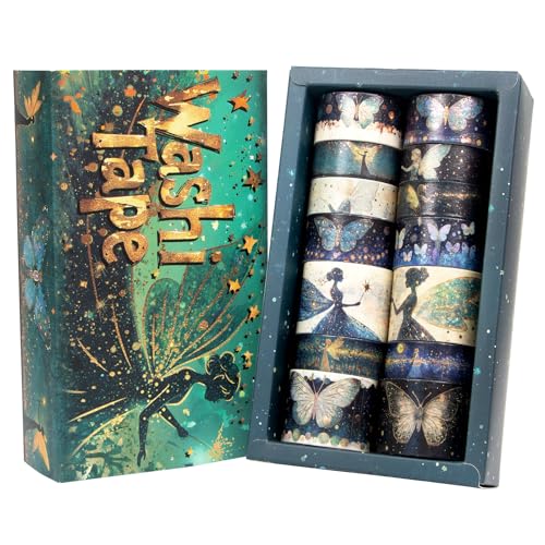 Voolcaoo 14 Rollen Washi Tape Set - Goldfolie Grün Fee Dekorative Masking Tape Schmetterling, Fee, Stern, Magie, Klebeband für Bullet Journal, DIY Craft, Scrapbooking Supplies, Gift Wrapping Voolcaoo 14 Rollen Washi Tape Set - Goldfolie Grün Fee Dekorative Masking Tape Schmetterling, Fee, Stern, Magie, Klebeband für Bullet Journal, DIY Craft, Scrapbooking Supplies, Gift Wrapping von Voolcaoo