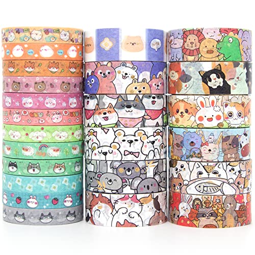 Voolcaoo Washi Tape Set Niedliche Haustiere – 24 Rollen Folie Gold Masking Klebeband Bunt für Kinder, Scrapbooking zubehör, Bullet Journals, Bastel Planer, Handwerk und DIY von Voolcaoo