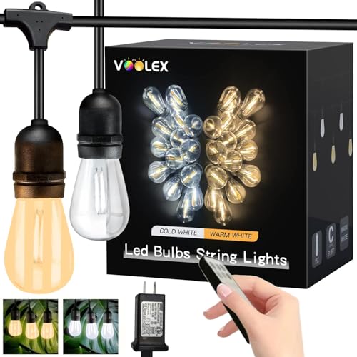 Voolex Lichterkette Außen Glühbirnen, 15.7M LED Lichterkette Außen Dimmbar, 11 Modi Warmweiß & Kaltweiß, mit Fernbedienung Timer IP44 Wasserdicht, für Terrasse Bistro Balkon Deko, 15 Birnen von Voolex