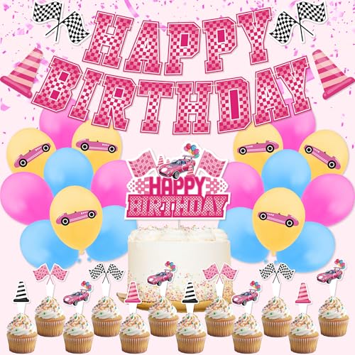 Pink Race Car Party Decorations - Pink Race Car Party Décor Includes Race Car Birthday Theme Banner Cake Topper Cupcake Toppers Balloons Pink Race Car Party Decorations - Pink Race Car Party Décor Includes Race Car Birthday Theme Banner Cake Topper Cupcake Toppers Balloons von Vorceary