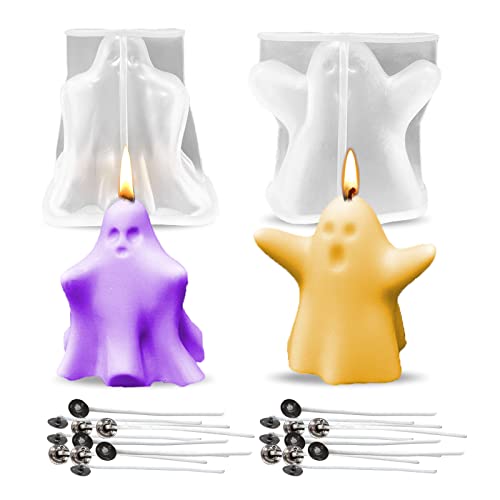 Vordpe 2 Stück 3D Geist Kerzenform mit 20 Stück Kerzendocht, Halloween Silikonform, Harzformen, Kerzenformen zur Herstellung von DIY Kerzen, handgemachter Seife, Basteln, Fondant, Schokolade von Vordpe