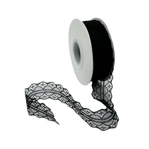 Vordpe Spitzenband, Borten und Bänder zum Nähen, Vintage Spitzenband Breit 3cm, Schleifenband Hochzeit Spitze-Borten für DIY Hochzeit Tischdeko Basteln Geschenkband (23m/Rolle, Schwarz) von Vordpe