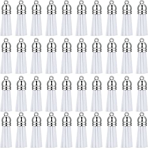 Vorfaove 100 Stück Schlüsselanhänger Quasten Kunstleder Wildleder Quaste Anhänger Schlüsselanhänger Dekoration für DIY Zubehör (weiß) von Vorfaove