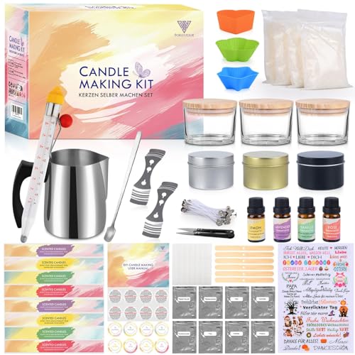 Kerzen Selber Machen Set, 162 Candle Making Kit Zubehör Enthalten 480g Wachs, Wachsschmelztiegel, Kerzentattoos, 8 Farbstoffen, 4 Düften, DIY Gießen Kerzen für Kinder Erwachsene von Vorlestour