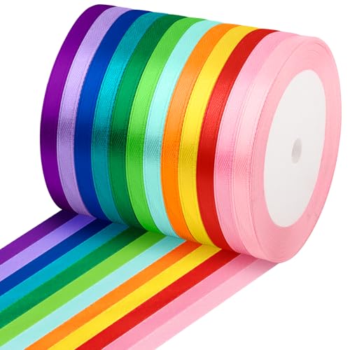 Vortify 12 Farben Polyester Satinband, 6 mm x 22 m Geschenkband Set Bunte Schleife Dekosband für DIY-Basteln, Geschenk Verpackungen, Hochzeitsdekorationen von Vortify