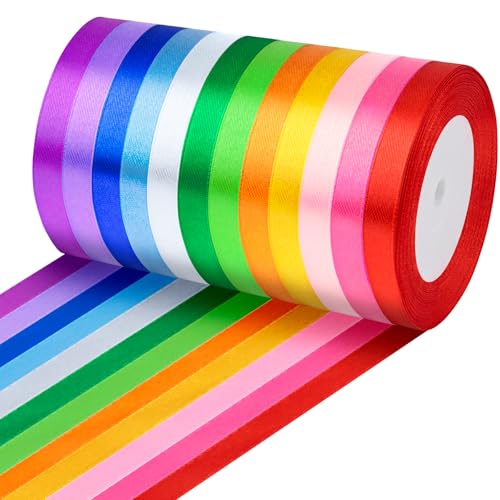 Vortify 12 Farben Satinband, 10 mm x 22 m Polyester Geschenkband, Schleifen Stoff Dekoband Set für Hochzeit Dekoration, Geschenk Verpackung, Basteln von Vortify