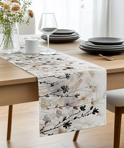 Vorysum Tischläufer Mode Schwarz Blümchen Deko Tischläufer Outdoor Tischläufer Leinen Tischläufer Abwaschbar Tischmatten Küche Esstisch Dekoration Drinnen Urlaub Party 33x183cm von Vorysum