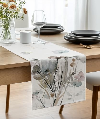 Vorysum Tischläufer Modern Tuschemalerei Blumen Blüte Abstrakt Tischläufer Outdoor Tischläufer Leinen Tischläufer Abwaschbar Tischmatten Küche Esstisch Dekoration Drinnen Urlaub Party 33x183cm von Vorysum