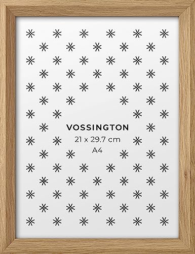 Vossington Bilderrahmen A4 Eiche - Holz (künstliche Holzmaserung) - Moderner Rahmen mit abgeschrägter Kante - Fotorahmen - Rahmen für 1 Bild, Foto, Poster oder Puzzle im Format DIN A4 (21 x 29,7 cm) von Vossington