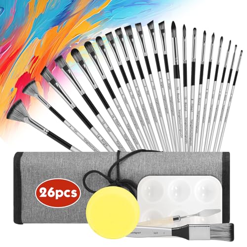 Acryl Pinsel Set: 26-stückiges Nylon Pinselset für Kinder Erwachsene und Anfänger professionelle Künstlerserie mit schräg rund flach und faecherpinsel für Acryl Gouache Öl- und Aquarell Acryl Pinsel Set: 26-stückiges Nylon Pinselset für Kinder Erwachsene und Anfänger professionelle Künstlerserie mit schräg rund flach und faecherpinsel für Acryl Gouache Öl- und Aquarell von Vosyinm