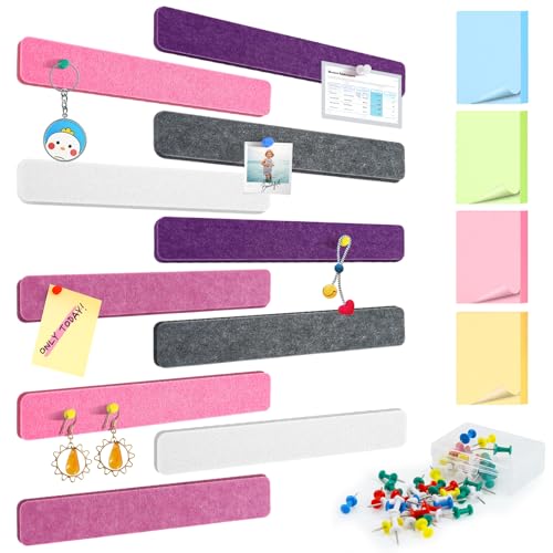 Votoko 10 Stück Pinnwand Bar Streifen Korkplatte, Kleine Filz Pinnwand Selbstklebend mit 50 Pushpins und 100 Haftnotizen, Filzboard für Foto Hängen, Bulletin Tafeln Heimdekoration (Farbe) von Votoko