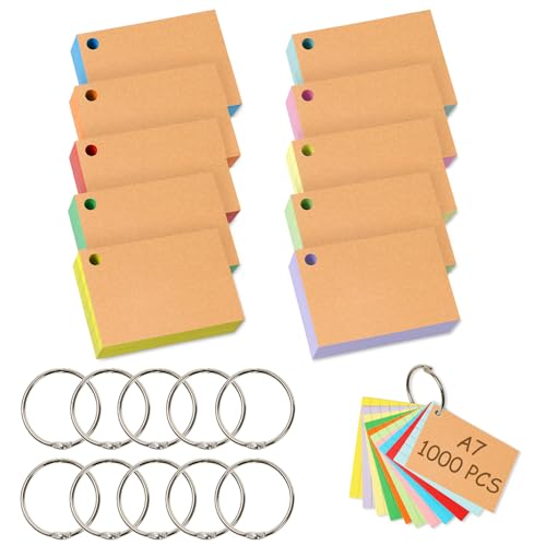 Votoko 1000 Stk Karteikarten A7, Bunte Lernkarten Blanko Moderationskarten mit Binderinge, 7.4x10.5cm Vokabelkarten Liniert Flashcards, 10 Farben Notizkarten Index Cards für Büro Haus Schule Lernen Votoko 1000 Stk Karteikarten A7, Bunte Lernkarten Blanko Moderationskarten mit Binderinge, 7.4x10.5cm Vokabelkarten Liniert Flashcards, 10 Farben Notizkarten Index Cards für Büro Haus Schule Lernen von Votoko