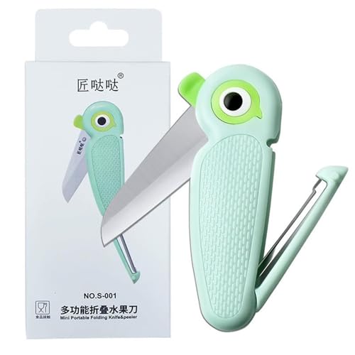 1 Stück Mini Edelstahl-Schälmesser, Multifunktionale Tragbares Cutter Schäler 2-in-1, Kleines Klappmesser mit 6cm Scharfe Klinge, Papageienform Obstmesser für Reisen Camping (Blau) von Votvlog