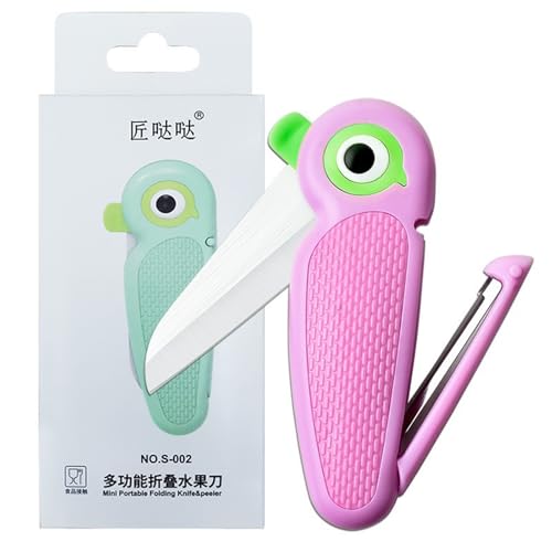1 Stück Mini Keramik-Schälmesser, Multifunktionale Tragbares Cutter Schäler 2-in-1, Kleines Klappmesser mit 6cm Scharfe Klinge, Papageienform Obstmesser für Reisen Camping (Rosa) von Votvlog