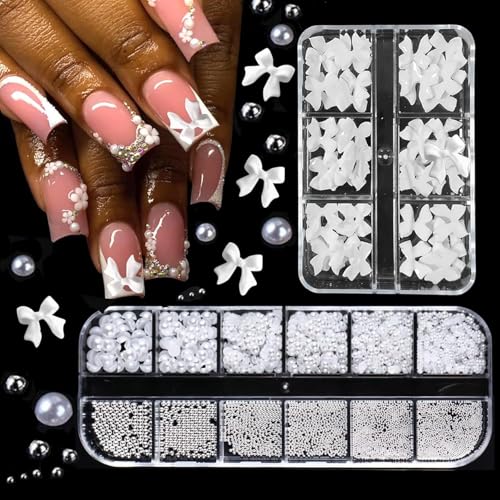 2 Boxen Nail Art Strasssteine Flatback Perlen Nail Charms, Nagelanhänger Weiße Perlennägel Flache Perlen Nail Charms, Nagelanhänger mit Schleife und Knoten, Nageldesign Zubehör 2 Boxen Nail Art Strasssteine Flatback Perlen Nail Charms, Nagelanhänger Weiße Perlennägel Flache Perlen Nail Charms, Nagelanhänger mit Schleife und Knoten, Nageldesign Zubehör von Votvlog