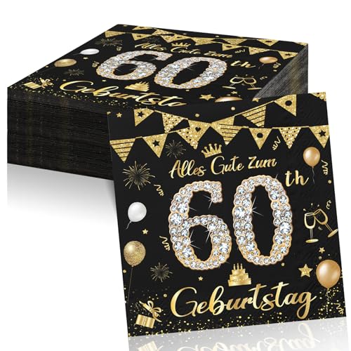 60 Geburtstagsdeko Servietten,Schwarz Gold Papier Party Servietten Tischdeko Für 60. Geburtstag Mann Frau,40 Stück Happy Birthday Servietten Decorations 33x33cm 60 Geburtstagsdeko Servietten,Schwarz Gold Papier Party Servietten Tischdeko Für 60. Geburtstag Mann Frau,40 Stück Happy Birthday Servietten Decorations 33x33cm von Voxisroma