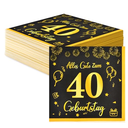 Servietten 40 Geburtstag Deko,Happy Birthday Servietten Schwarz Gold Tischdeko Geburtstag Für 40. Geburtstag Männer Frauen,40 Stk Geburtstag Papier Servietten Decorations 33x33cm Servietten 40 Geburtstag Deko,Happy Birthday Servietten Schwarz Gold Tischdeko Geburtstag Für 40. Geburtstag Männer Frauen,40 Stk Geburtstag Papier Servietten Decorations 33x33cm von Voxisroma