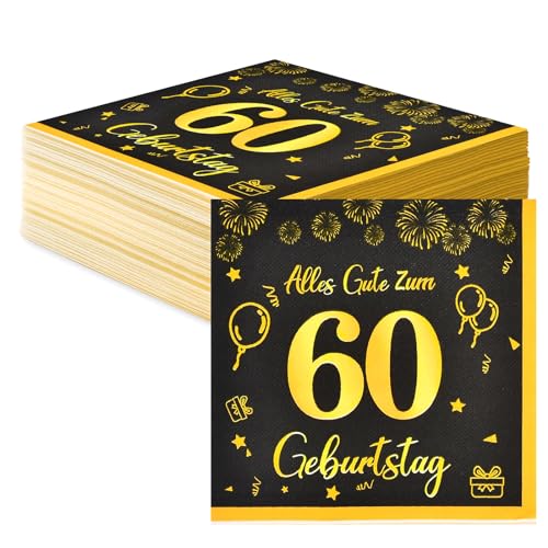 Servietten 60 Geburtstag Deko,Happy Birthday Servietten Schwarz Gold Tischdeko Geburtstag Für 60. Geburtstag Mann Frau,40 Stk Geburtstag Papier Servietten Decorations 33x33cm Servietten 60 Geburtstag Deko,Happy Birthday Servietten Schwarz Gold Tischdeko Geburtstag Für 60. Geburtstag Mann Frau,40 Stk Geburtstag Papier Servietten Decorations 33x33cm von Voxisroma