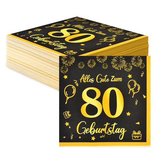 Servietten 80. Geburtstag Deko, Happy Birthday Schwarz Gold Tischdeko Für Mann Frau, 40 Stück Papier Decorations 33x33cm Servietten 80. Geburtstag Deko, Happy Birthday Schwarz Gold Tischdeko Für Mann Frau, 40 Stück Papier Decorations 33x33cm von Voxisroma