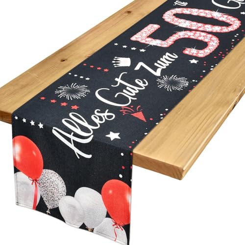 Voxisroma Deko 50. Geburtstag Frau Mann Tischläufer,Rot Schwarz Tischdeko Geburtstag,50 Geburtstag deko,50 Geburtstag Party Deko Supplies,Geschenke Für Frau Mann 50 Geburtstag 183x33cm von Voxisroma