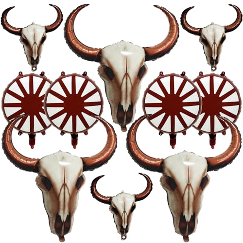 10 Stück Western-Longhorn-Kuh-Luftballons, Wagenrad, Cowboy-Folienballons für Western-Party, Wand, Cowboy, Cowgirl, Wilder Westen, Dekorationen für Rodeo, Junggesellinnenabschied, Dekorationen 10 Stück Western-Longhorn-Kuh-Luftballons, Wagenrad, Cowboy-Folienballons für Western-Party, Wand, Cowboy, Cowgirl, Wilder Westen, Dekorationen für Rodeo, Junggesellinnenabschied, Dekorationen von Voystcos