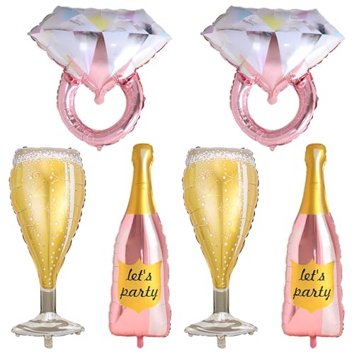 6 Stück Champagnerflaschen-Ballons, Champagnerglas-Folienballons, Diamant-Ring-Ballons für Verlobung, Brautparty, Hochzeitstag, Junggesellinnenabschied, Geburtstagsparty-Dekorationen 6 Stück Champagnerflaschen-Ballons, Champagnerglas-Folienballons, Diamant-Ring-Ballons für Verlobung, Brautparty, Hochzeitstag, Junggesellinnenabschied, Geburtstagsparty-Dekorationen von Voystcos