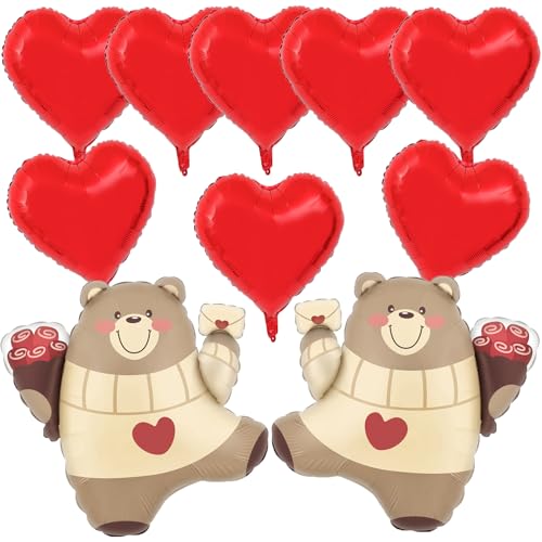 Ballon-Set für Valentinstag, Bär, 12 Stück, Bären-Folienballons, rote Herzballons für Valentinstag, Hochzeit, Brautparty, Jahrestag, Verlobung, Geburtstag, Party-Dekorationen Ballon-Set für Valentinstag, Bär, 12 Stück, Bären-Folienballons, rote Herzballons für Valentinstag, Hochzeit, Brautparty, Jahrestag, Verlobung, Geburtstag, Party-Dekorationen von Voystcos