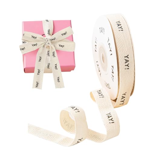 Voyyphixa 10 Yards Baumwolle Geschenkband, 1.5zm Brief Fischgrätmuster Schleifenband, Geschenkband Weiß für Dekorative Weihnachtsartikel und Geschenkboxen (OU’RE The Best) von Voyyphixa