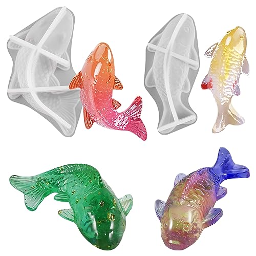 Voyyphixa 2 Stück Koi Fische Resin Silikonformen Epoxidharz Formen Goldfisch Resin Gießharz Silikonform 3D Tierharz Schmuck Gießform für DIY Schlüsselanhänger Handgefertigtes (Koi Fish) von Voyyphixa