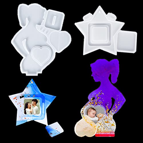 Voyyphixa 2pcs DIY Bilderrahmen Silikonform Epoxidharz, Resin Gießharz Sternform, Fotorahmen Harzformen Set, Schwanger Liebesformen aus Silikon (Photo Frame Mold) von Voyyphixa