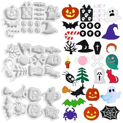Voyyphixa 3 Stück Silikonform Epoxidharz Halloween Epoxidharz Formen Silikon Kürbis Katze Resin Formen Schmuck Silikonform Harz Gießformen für DIY Ohrrin, Schlüsselanhänger (Earring Molds) von Voyyphixa