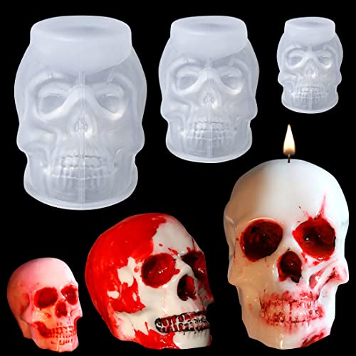 Voyyphixa 3 Stück Silikonformen Epoxidharz Schädel, Gießform Silikonform Resin Silicone Klein Halloween 3D Kerzenform Silikon Epoxy Gießform für Home Decoration Handgemachtes Geschenk DIY Handwerk von Voyyphixa