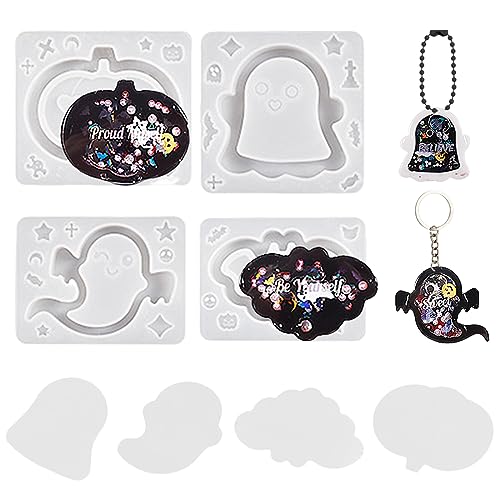 Voyyphixa 4 Stück Halloween Treibsand Gießform mit PVC Blätter Kürbis Treibsand Silikonform Epoxidharz Form Resin Shaker Molds DIY Schmuck für Heimdekoration (Halloween Mold B) von Voyyphixa