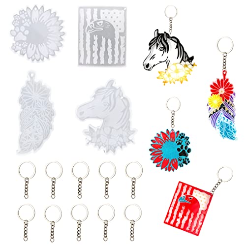 Voyyphixa 4 Stück Resin Epoxidharz Silikonformen Adler verlässt Hundepfoten Pferdekopf Mit 10 Pcs Schlüsselanhänger Silikon Formen für Schmuckherstellung, Harz GießEn, Handwerk, Anhänger Voyyphixa 4 Stück Resin Epoxidharz Silikonformen Adler verlässt Hundepfoten Pferdekopf Mit 10 Pcs Schlüsselanhänger Silikon Formen für Schmuckherstellung, Harz GießEn, Handwerk, Anhänger von Voyyphixa