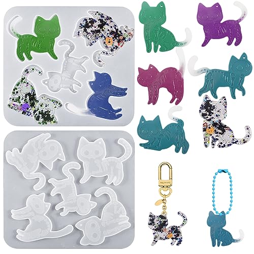 Voyyphixa 5 Stück Epoxidharz Formen Katzen Silikonformen Epoxidharz Tier Skelett Ohrring Resin Silikonform Cat Resin Molds Gießform Harz Silikonformen für Schlüsselanhänger Schmuck Handwerk von Voyyphixa