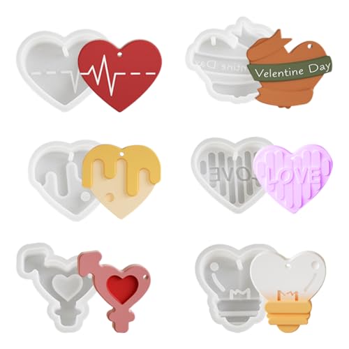 Voyyphixa 6 Stück Herzform Silikonform Niedliche Liebe Silikonformen Anhänger Harz Formen Heart Resin Molds Epoxidharz Gießformen für DIY Kerzen Seifen Schlüsselbund Bastelarbeiten von Voyyphixa