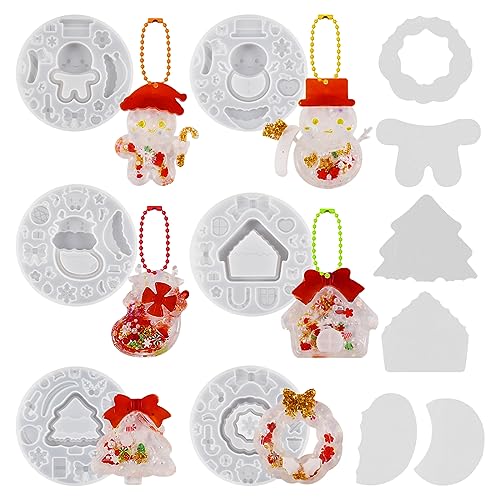 Voyyphixa 6 Stück Silikonform Epoxidharz Weihnachten Silikonform Treibsand mit PVC Blätter Shaker Gießformen Schmuck Weihnachtsbaum für Schlüsselanhänger Hängende Anhänger Ornament von Voyyphixa