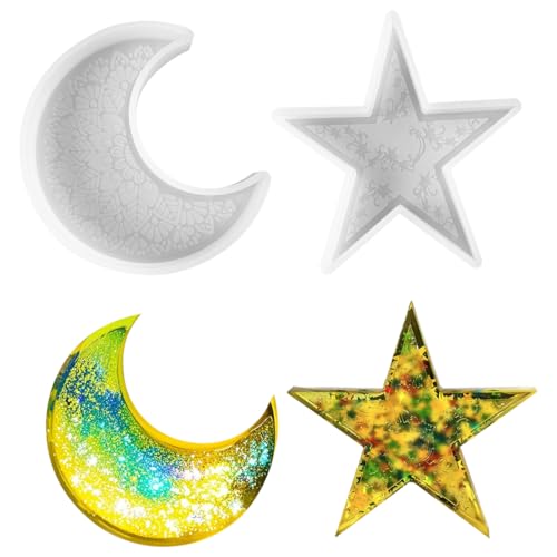 Voyyphixa Hausornament Silikonformen Epoxidharz 2 Stuck Kerzen Selber Machen Set Mit Stern und Mond Silikon Gießform Resin Epoxidharz Formen für Kerzen und Deko Organizer von Voyyphixa