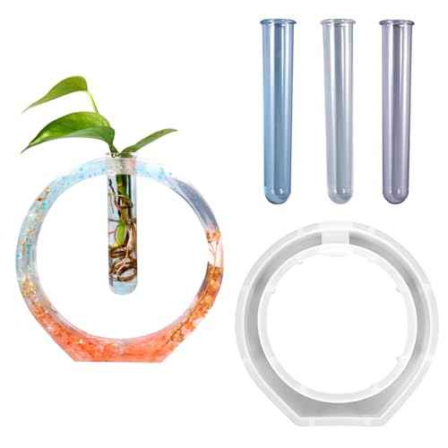 Voyyphixa Silikonform Blumenvase Pflanzgefäß Epoxidharz Formen mit 3 Reagenzgläsern Vermehrungsstation Vasen Gießformen fur Hydroponik Pflanzen Stecklinge (Elliptisch) von Voyyphixa