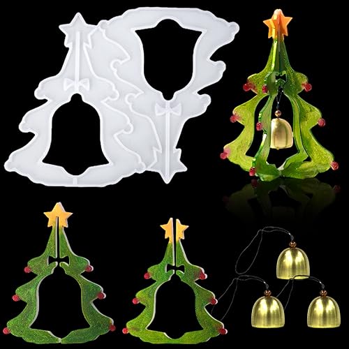 Voyyphixa Silikonform fuir Epoxidharz Weihnachtsbaum mit Glocken Weihnachten Silikonformen Epoxidharz DIY Gießformen Harz für Weihnachtsdeko Tischdekoration Kunstharz Silikonform von Voyyphixa
