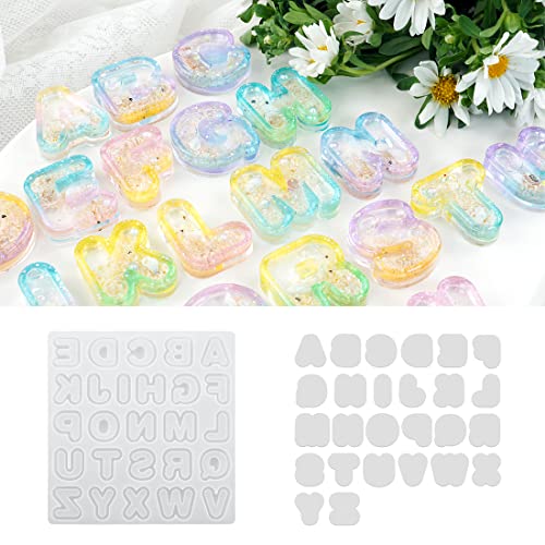 Voyyphixa Silikonformen Epoxidharz Silikon Alphabet Treibsand Harz Gießform Resin Shaker Mold Quicksand Resin Mould Schlüsselanhänger Schmuck Charme Harzformen mit PVC Blätter (Quicksand Mold) von Voyyphixa