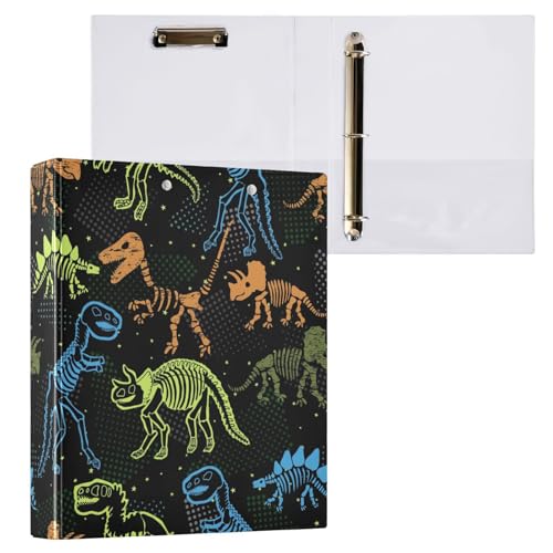 Vozoza Dekoratives Dinosaurier-Skelett-Ordner mit 3 Ringen, 3,8 cm, großes Sichtbuch mit Taschen, für 200 Blatt, Aktenordner für Büro, Uni, Schule, 1 Stück von Vozoza