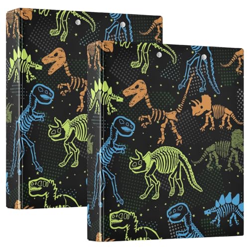 Vozoza Dekoratives Dinosaurier-Skelett-Ordner mit 3 Ringen, 3,8 cm, großes Sichtbuch mit Taschen, für 200 Blatt, Aktenordner für Büro, Uni, Schule, 2 Stück von Vozoza
