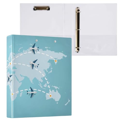 Vozoza Dekoratives Ringbuch mit 3 Ringen, Motiv: Weltkarte, Flugzeuge, 3,8 cm, großes Sichtbuch mit Taschen, für 200 A4-Blätter, Aktenordner für Büro, Uni, Schule, 1 Stück Vozoza Dekoratives Ringbuch mit 3 Ringen, Motiv: Weltkarte, Flugzeuge, 3,8 cm, großes Sichtbuch mit Taschen, für 200 A4-Blätter, Aktenordner für Büro, Uni, Schule, 1 Stück von Vozoza