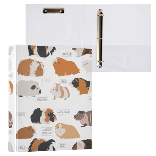 Vozoza Handgezeichnetes Meerschweinchen-Ordner, dekoratives 3-Ringbuch, 3,8 cm, großes Sichtbuch mit Taschen, für 200 A4-Blätter, Aktenordner für Büro, Uni, Schule, 1 Stück von Vozoza