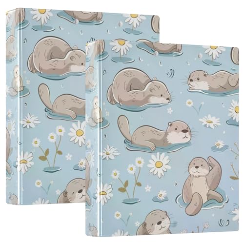 Vozoza Otter Gänseblümchen-Ordner mit 3 Ringen, 3,8 cm, großes Sichtbuch mit Taschen, für 200 Blatt, Aktenordner für Büro, Uni, Schule, 2 Stück von Vozoza